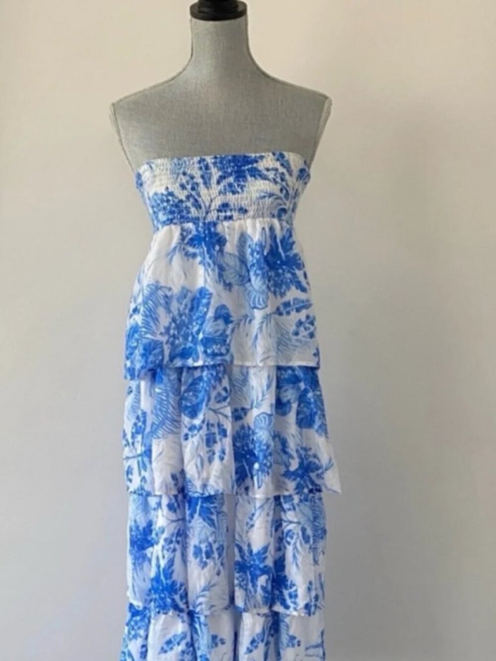 Blue Floral Strapless Dress